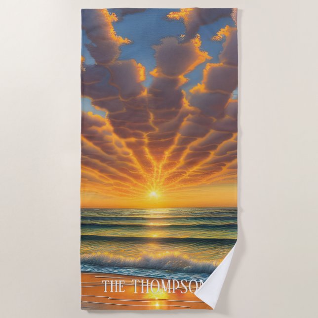 Honeymoon Sunset at a Beautiful Beach Beach Towel (Front)