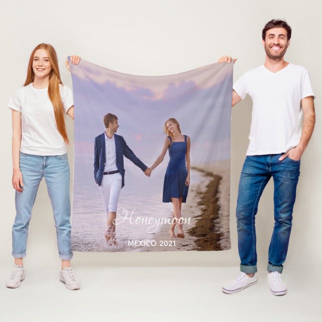 Honeymoon vacation wedding photo fleece blanket (In Situ)