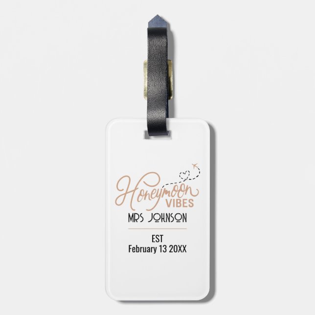 Honeymoon Vibes Wedding Gift Luggage Tag (Back Vertical)