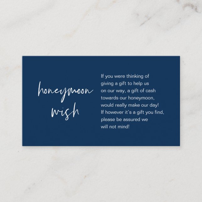 Honeymoon Wish and Fund, Navy Blue Enclosure Card (Front)