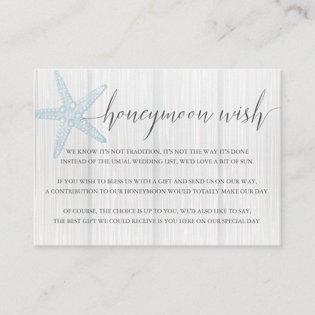 Honeymoon Wish Enclosure Card Beach Wedding Insert (Front)