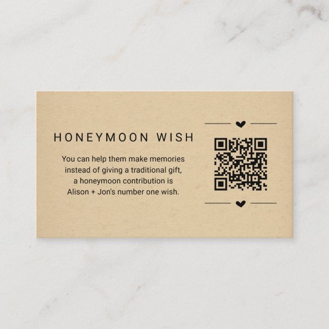 Honeymoon Wish / Fund Card w QR Code Insert (Front)