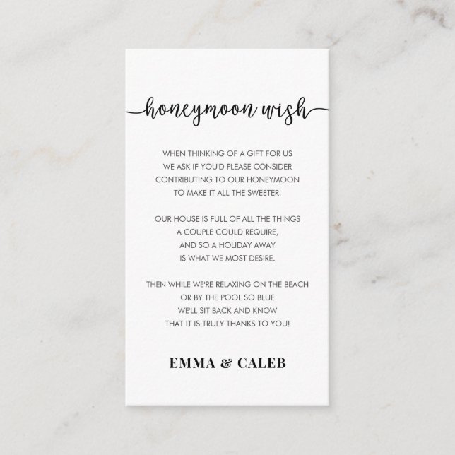 Honeymoon Wish Fund Enclosure Card (Front)