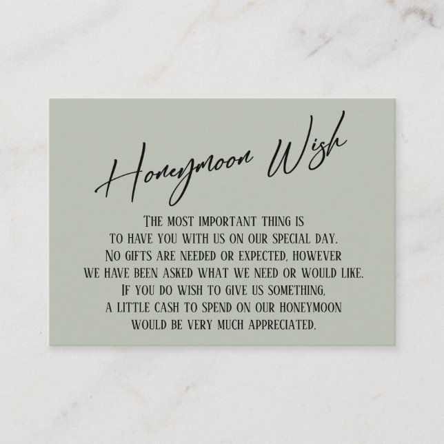 Honeymoon Wish Modern Handwriting Sage Green Enclosure Card (Front)