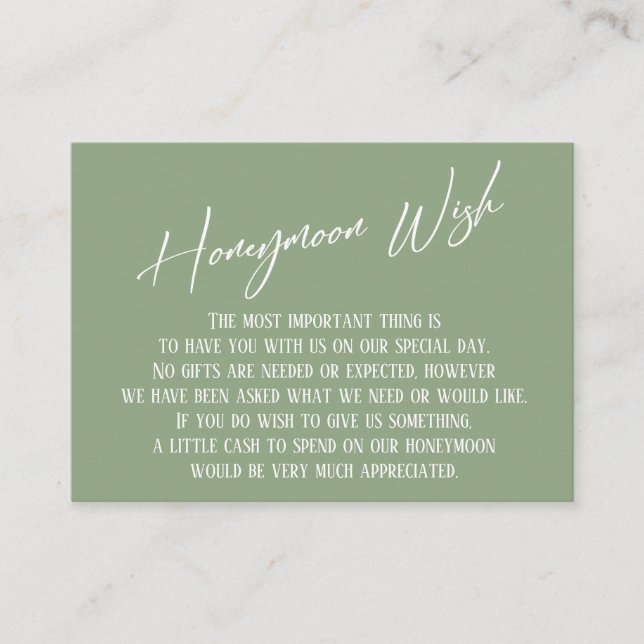 Honeymoon Wish Modern Handwriting Sage Green Enclosure Card (Front)