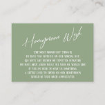 Honeymoon Wish Modern Handwriting Sage Green Enclosure Card<br><div class="desc">These simple, distinctive card inserts were designed to match other items in a growing event suite that features a modern casual handwriting font over a plain background you can change to any colour you like. On the front side you read "Honeymoon Wish" in the featured type; on the back I've...</div>