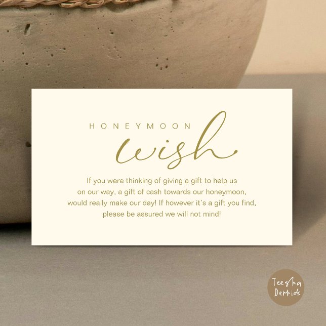 Honeymoon Wish, Modern Romantic Wedding Enclosure Card (Wedding honeymoon wish, fund, enclosure card, A note on gifts, modern romantic, Classy Yellow Gold)