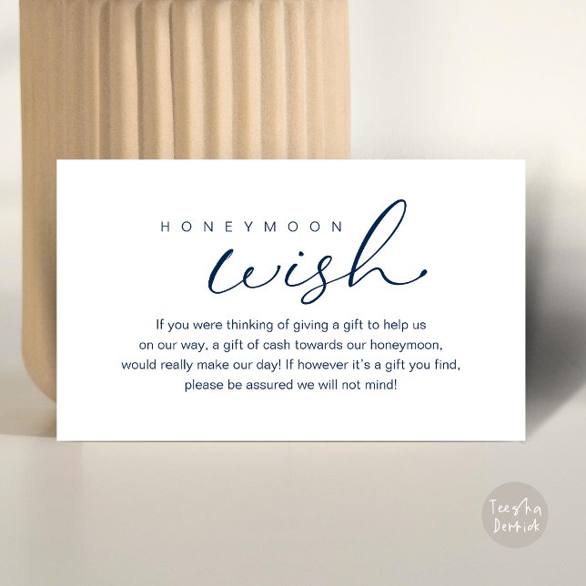 Honeymoon Wish, Modern Romantic Wedding Enclosure Card (Wedding honeymoon wish, fund, enclosure card, A note on gifts, modern romantic, Navy Blue)