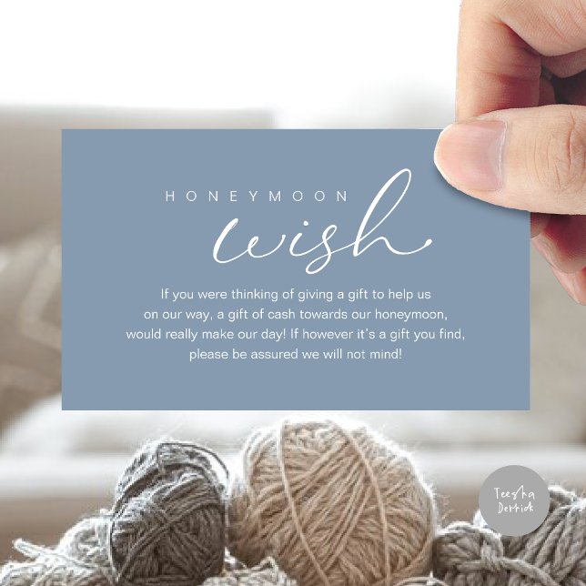 Honeymoon Wish, Modern Romantic Wedding Enclosure Card (Wedding honeymoon wish, fund, enclosure card, A note on gifts, modern romantic, Dusty Blue)