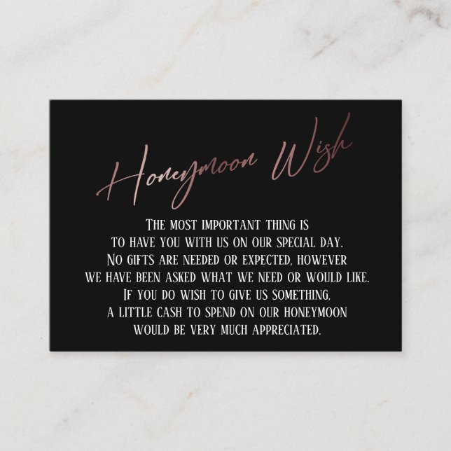 Honeymoon Wish Modern Rose Gold Handwriting Enclosure Card (Front)