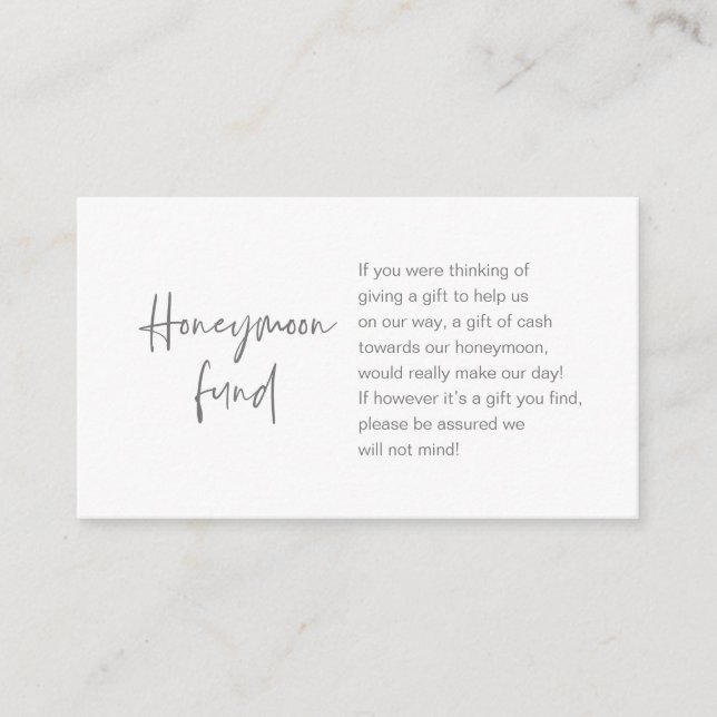 Honeymoon Wish or Fund, Modern Script Dark Grey Enclosure Card (Front)