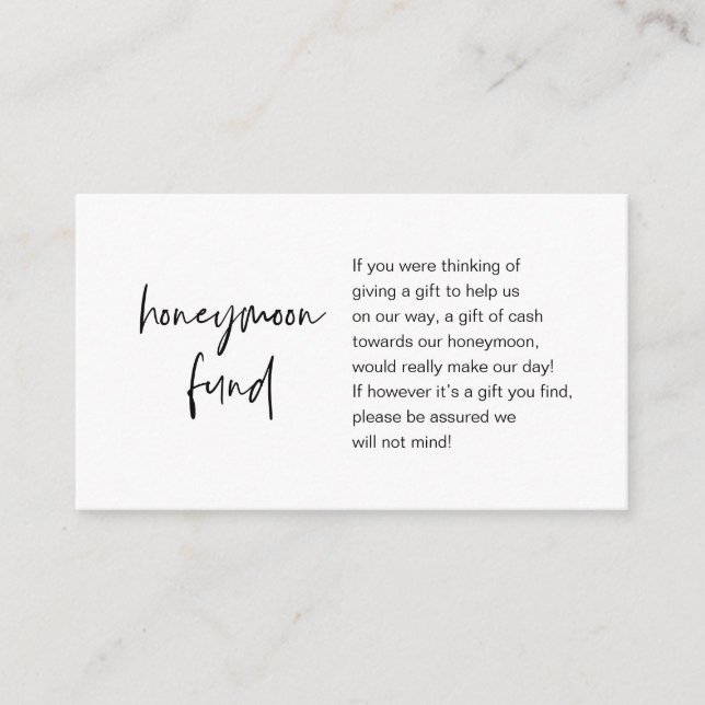 Honeymoon Wish or Fund, Modern Script Enclosure Ca Card (Front)