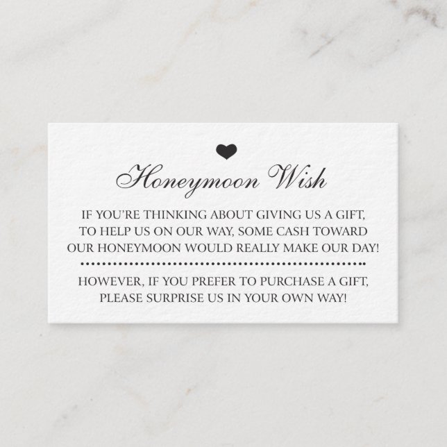 Honeymoon Wish Wedding Invitation Insert Cards (Front)