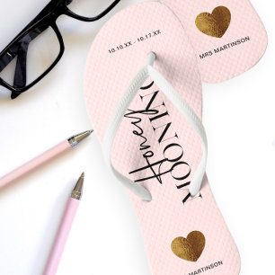 Honeymooning Blush Pink with Name and Dates Flip Flops
