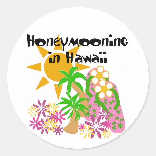Honeymooning in Hawaii Classic Round Sticker (Front)