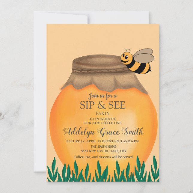 Honeypot and Bumblebee Sip See Baby Shower Invitation (Front)