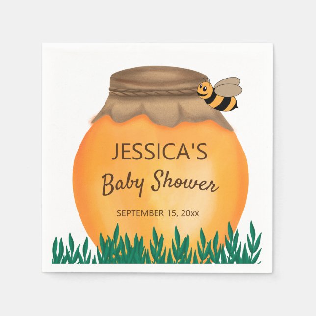 Honeypot Bumblebee Baby Shower White Napkin (Front)
