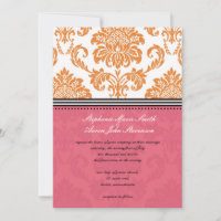 Honeysuckle and Coral Damask Wedding Invitation