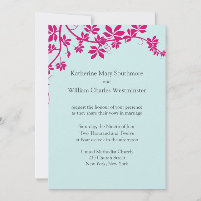 Honeysuckle and Tropical Blue Wedding Invitations (Front)