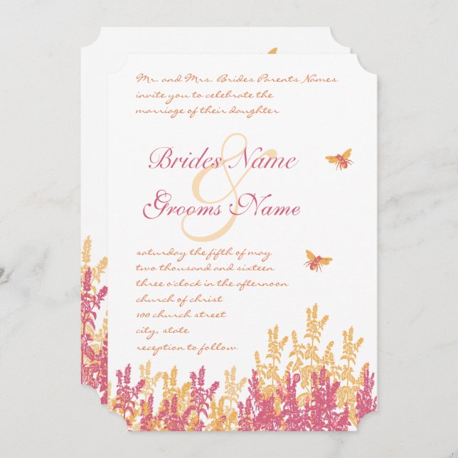 Honeysuckle Beeswax Wildflower Wedding Invites (Front/Back)
