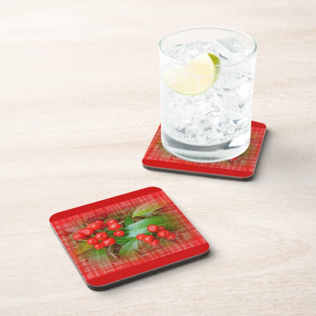 Honeysuckle Berries on Cotton Cloth Coaster (Right Side)