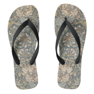 Honeysuckle by William Morris, Vintage Flowers Art Flip Flops
