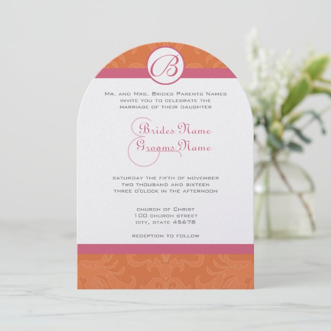 Honeysuckle  & Coral Rose Wedding Invites (Standing Front)