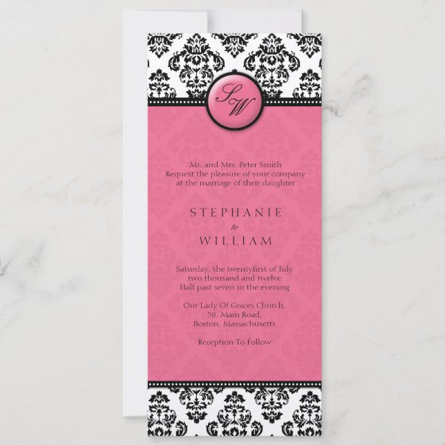 Honeysuckle Damask Monogram Wedding Invitation (Front)