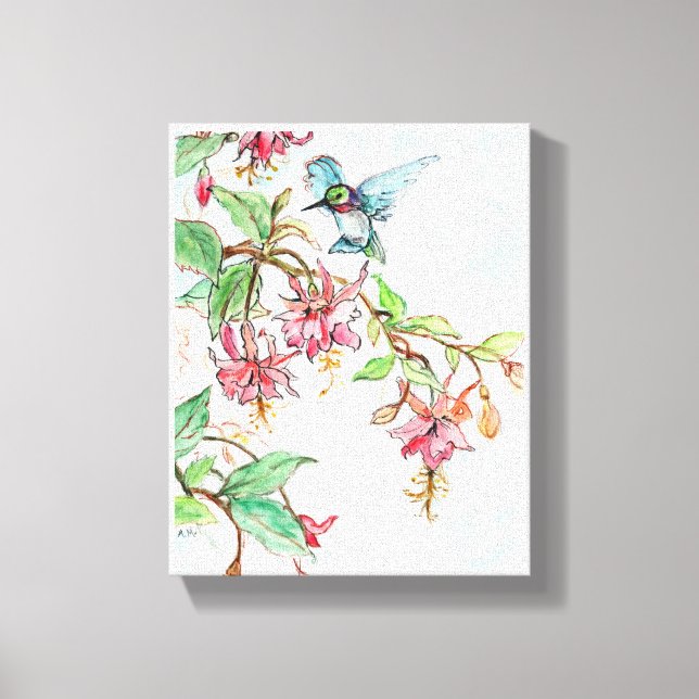 Honeysuckle Hummingbird Stretched Canvas Print (Front)