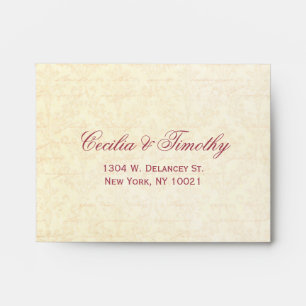 Honeysuckle & Ivory Damask: Wedding RSVP Linen A2 Envelope