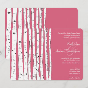 Honeysuckle Pink Birch Tree Wedding Invitations