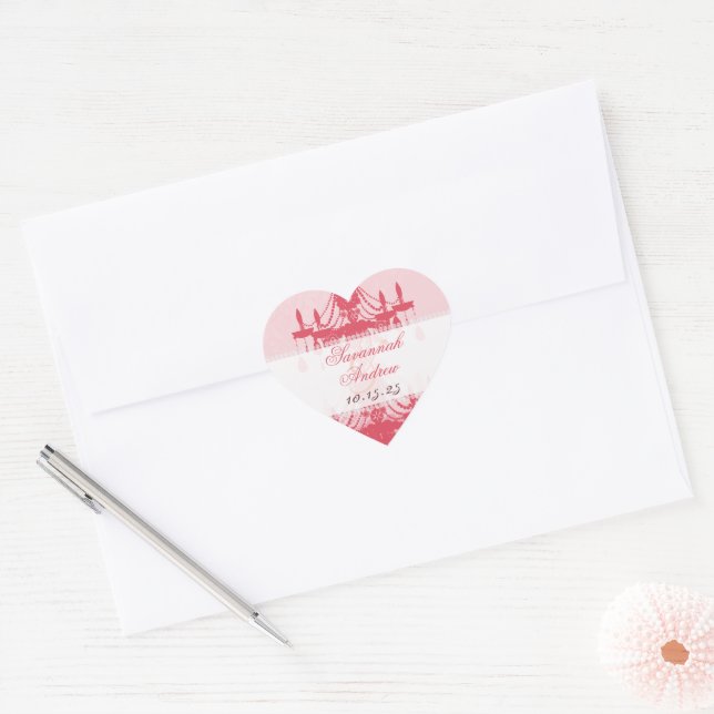 Honeysuckle Pink Damask Chandelier Stickers (Envelope)
