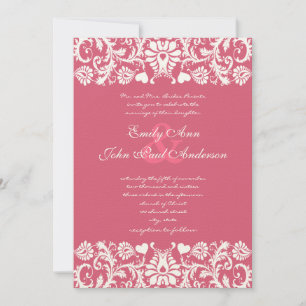 Honeysuckle Pink  Damask Swirls Wedding Invitation