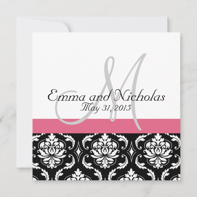 Honeysuckle Pink Monogram Wedding Invitation (Front)