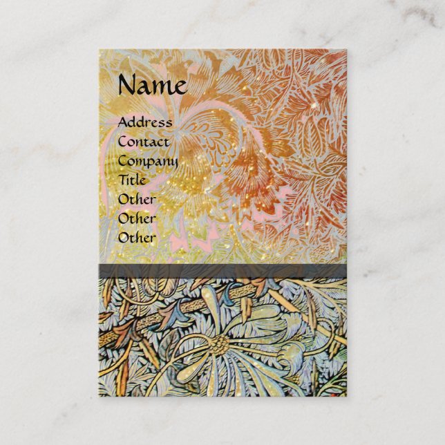 HONEYSUCKLE Pink Red Yellow Brown Floral Kraft Business Card (Front)