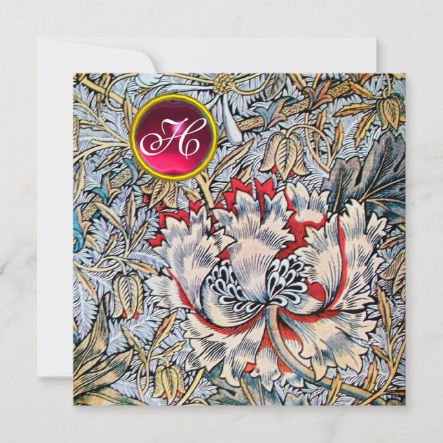 HONEYSUCKLE Red Ruby Monogram Gold Metallic Invitation (Front)