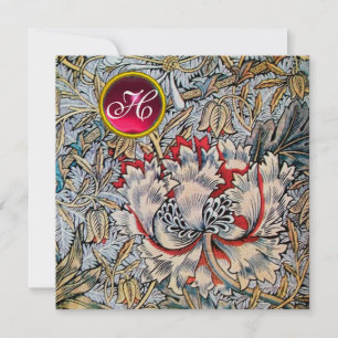 HONEYSUCKLE Red Ruby Monogram Gold Metallic Invitation