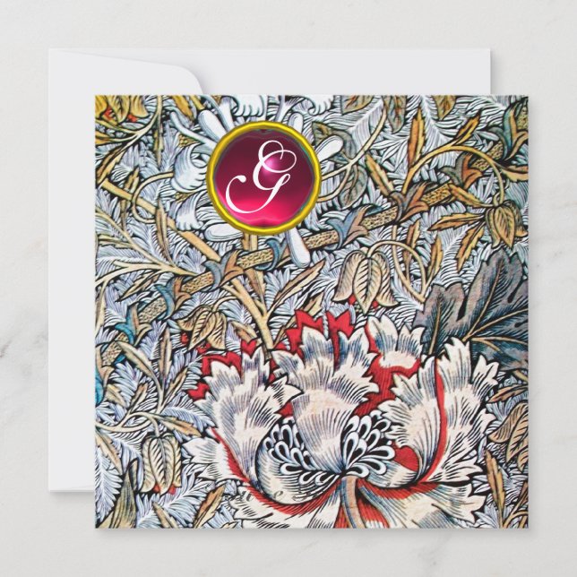 HONEYSUCKLE Red Ruby Monogram Gold Metallic Invitation (Front)