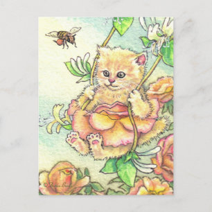 Honeysuckle Rose Cute Kitten Postcard