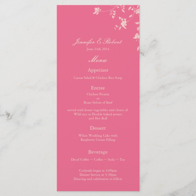 Honeysuckle Silver Peony Wedding Menu Card (Front)