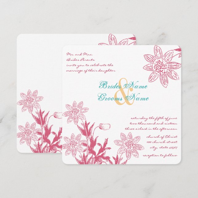 Honeysuckle Spring Wedding Colours Floral Invites (Front/Back)