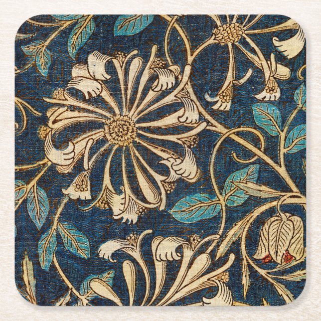 Honeysuckle, William Morris Square Paper Coaster (Front)