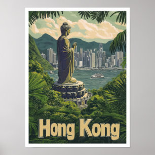 Hong Kong China Art Vintage Travel Illustration Poster