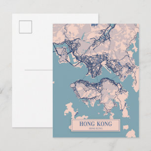 Hong Kong China Breezy City Map Travel Postcard