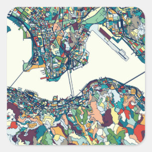 Hong Kong, China Map Square Sticker