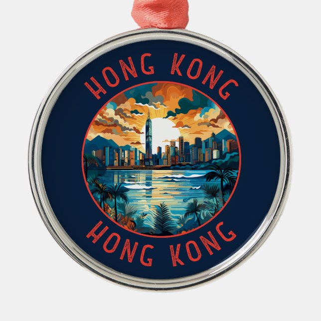 Hong Kong China Retro Distressed Circle Metal Tree Decoration (Front)