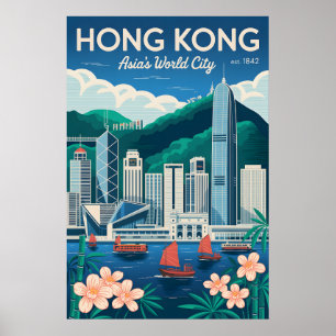 Hong Kong China Retro Travel Poster Art