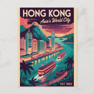 Hong Kong China Retro Travel Poster Art Postcard