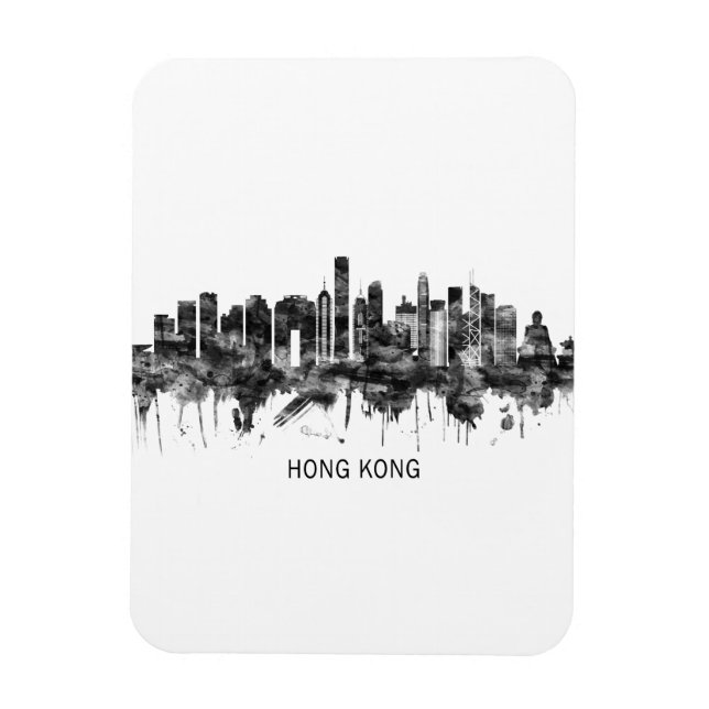 Hong Kong China Skyline BW Magnet (Vertical)