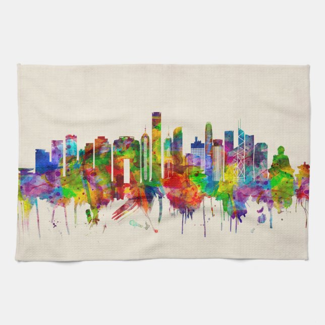 Hong Kong China Skyline Tea Towel (Horizontal)